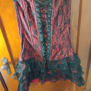 Elegant Lace-Up Red and Black Mini Dress